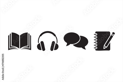 Education and learning vector icons set with book, notebook, and study tools