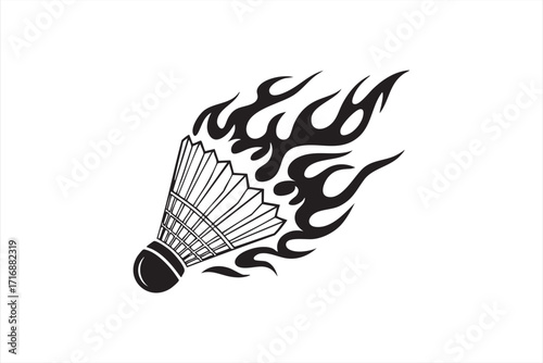 Vector design of shuttlecock with fiery trail for fast-paced sports illustration