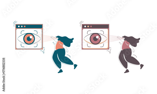 Two Women Running Away from Digital Eye Surveillance