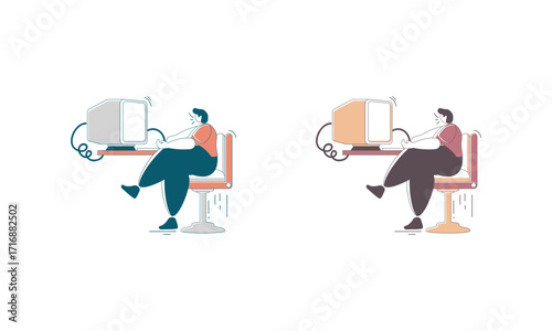 Two People Shocked and Stunned Sitting in Chairs in Front of Computers