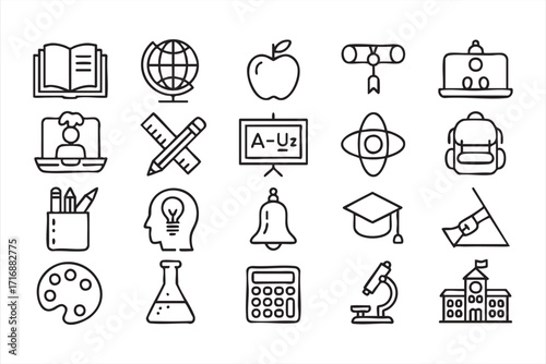 Modern vector icons of learning, classroom, and knowledge tools for education themes