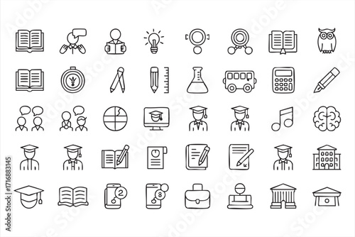 Education and learning vector icons set with books, microscope, and student themes