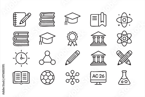 Education and learning vector icons set with books, microscope, and student themes