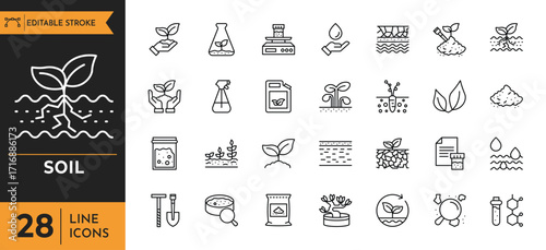 Soil icon set. Editable stroke. Vector illustration
