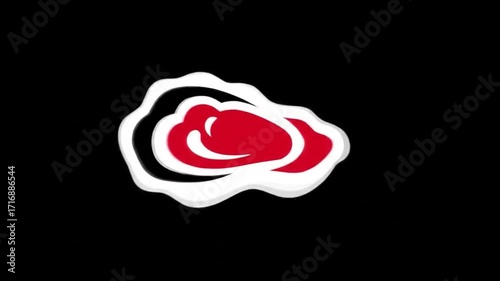 Abstract red shape with white and gray border on black background
