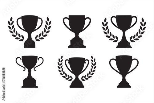 Recognition award icon set with laurel trophies representing honor and accomplishment
