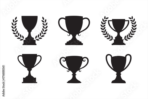 Vector collection of trophy cup designs for sports championships and business awards