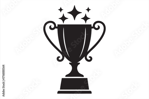 Vector trophy cup icon with sparkling stars representing success and championship