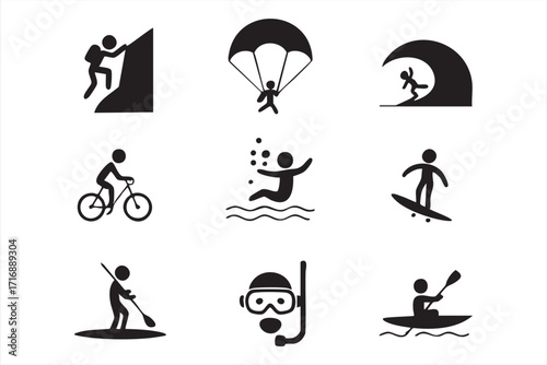 Vector design of extreme activity icons for competition, tourism, and adventure lifestyle
