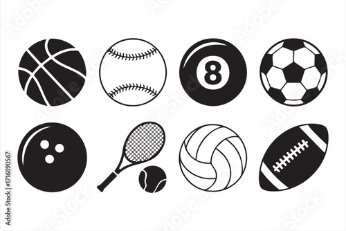Athletic equipment icons for competition, tournaments, and recreational activities