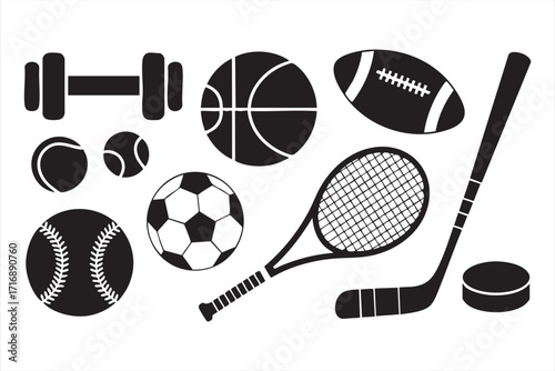 Vector collection of sporting goods for training, exercise, and athletic design projects