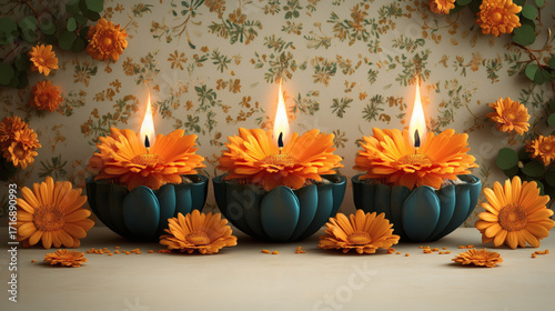 Diwali candles floral design