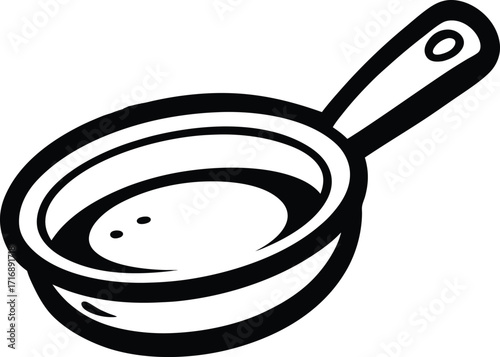 Outline of a frying pan, black and white symbol, cartoon vector.