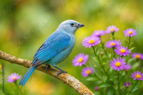  AI-Generated image of a delicate blue-gray tanager perched gracefully on a textured tree branch.