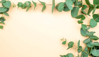 Eucalyptus Leaves Frame on Beige Background