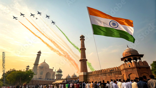 Indian independence day celebration with jets and tricolor flag