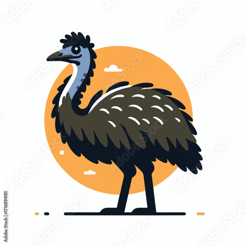 Emu bird with a simple and minimalist flat design using a white background