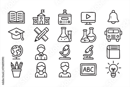 Learning and teaching icon set for school, university, and classroom education projects