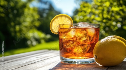 Iced tea in a glass outdoors