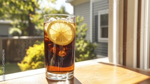 Iced drink on windowsill