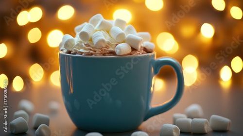 Hot chocolate with marshmallows in a teal mug
