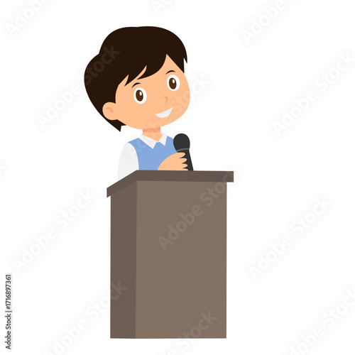 vector illustration of a child presenting on a podium