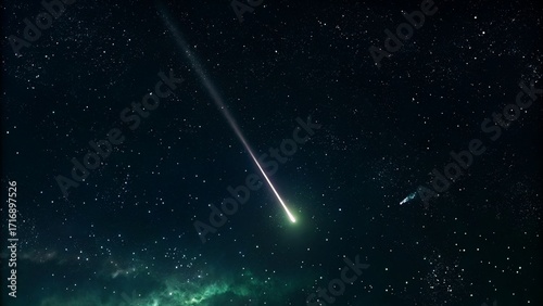 Bright Shooting Star Meteor in Starry Night Sky