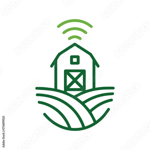 Smart Farm Logo with Wireless Signal and Stylized Crop Fields in Minimal Vector Style, smart farm Logo, wireless farming Icon, agriculture tech Vector