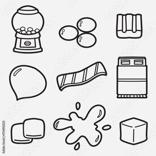 set of bubble gum with outline style good for icon, symbol, element design, coloring book, etc