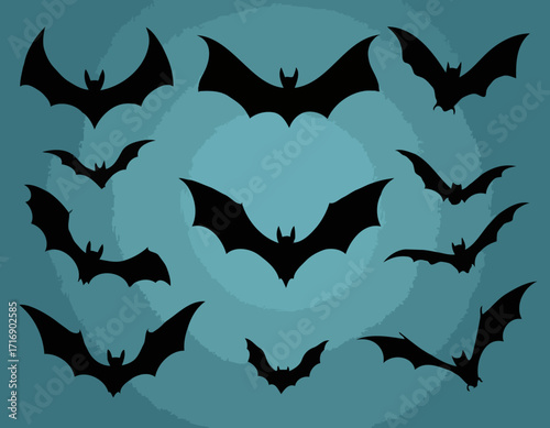 Bat silhouettes vector hand drawn different flying bats animals night fly element