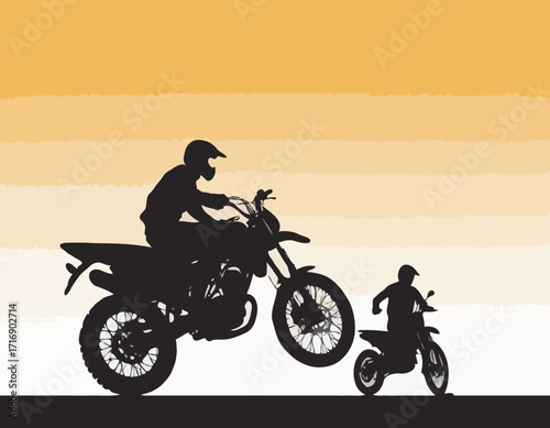 Silhouette of a biker doing freestyle tricks on his motorcycle vector silhouette set