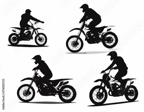 Silhouette of a biker doing freestyle tricks on his motorcycle vector silhouette set