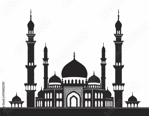 Mosque silhouette black color for islamic design Vector