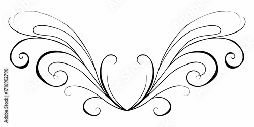 Elegant black flourish swirls and curls decorative design element on white background