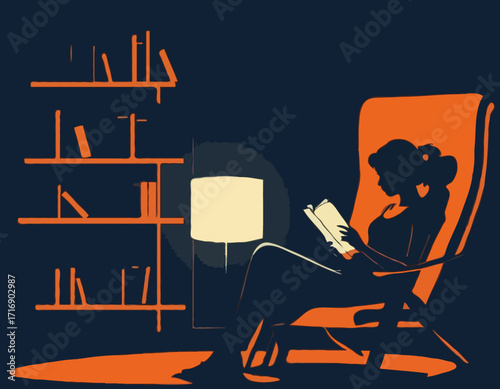 a girl reading book on the sitting chair in front of reading table silhouette
