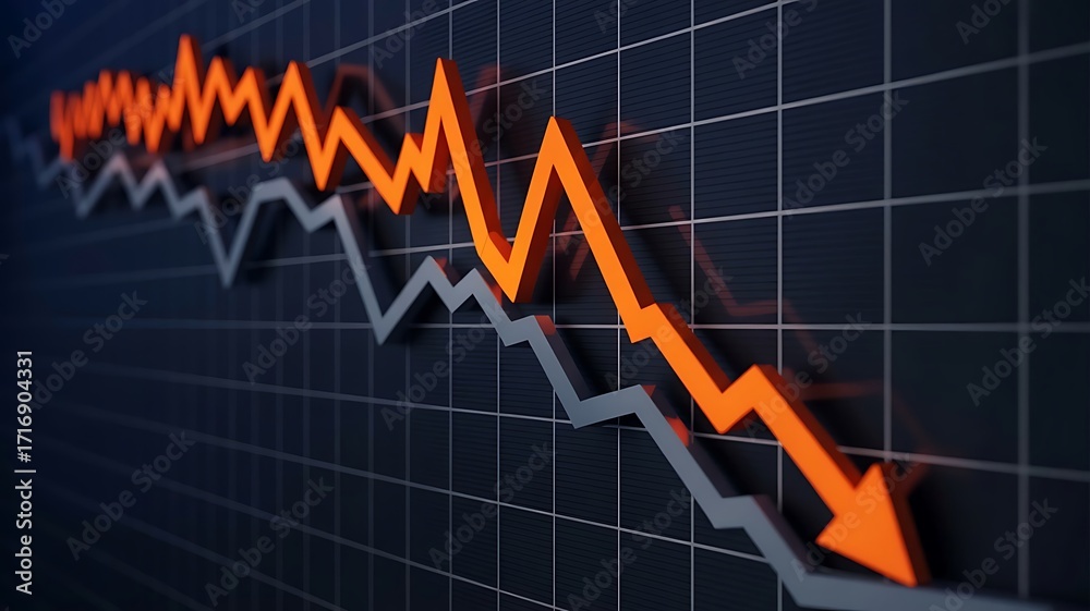 Fototapeta premium Stock market crash economic recession with downward trending graph lines
