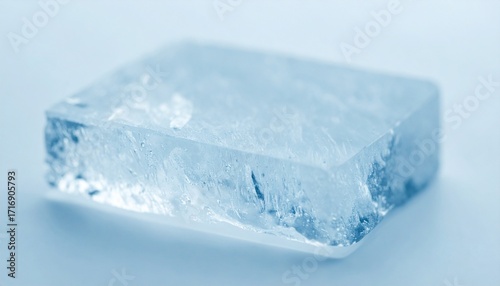 Closeup of a Rectangular Ice Cube on White Background