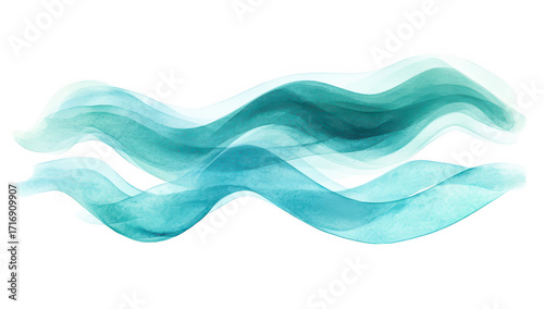 Abstract watercolor waves in shades of blue and green gracefully flowing across the canvas. evoking a sense of calm and serenity. ideal for backgrounds in design projects