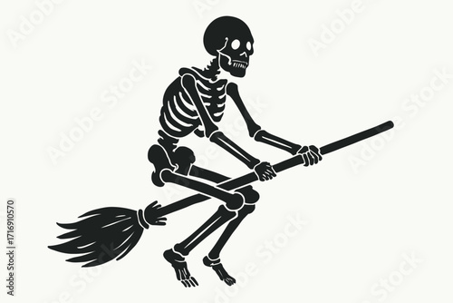 Skeleton Riding Broom Vector