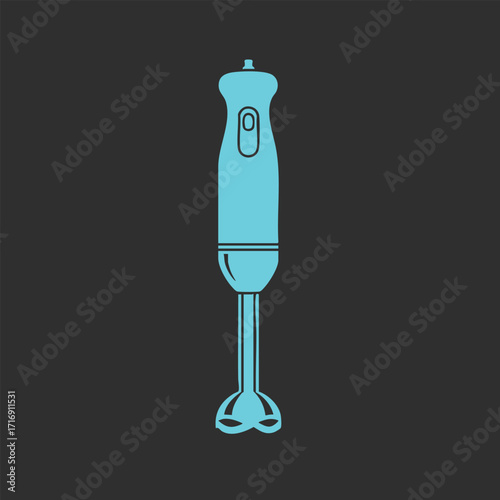 Minimalist blue hand icon on dark background representing kitchen appliance for mixing and blending
