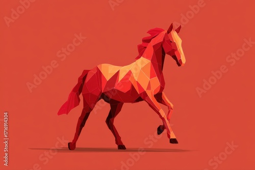 A stylized red fire horse symbol created with geometric shapes in a flat vector design.
