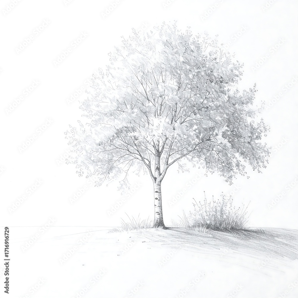Fototapeta premium A detailed pencil sketch of a birch tree