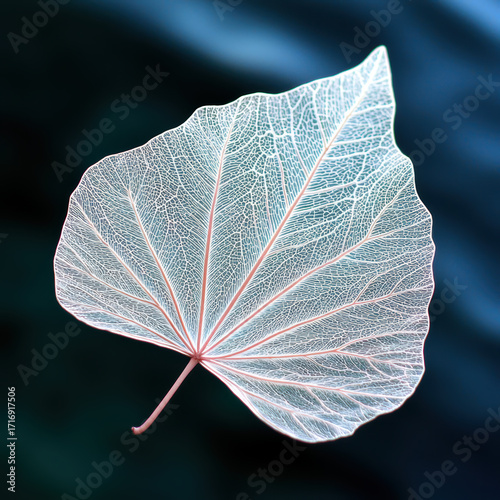 Delicate leaf showcasing intricate vein patterns, floating gracefully in water