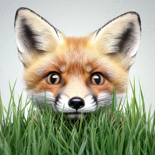 Curious fox peeking through tall grass, showcasing its vibrant fur and expressive eyes