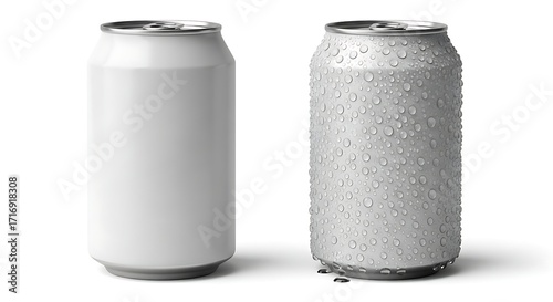 Blank Aluminum Cans, Wet  Dry, Isolated on White Background
