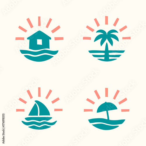Elegant modern flat Beach Villa Logo featuring tropical island villa silhouette with ocean coastal atmosphere premium travel resort branding vector identity design for hospitality business