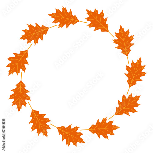 Autumn leaves circle frame. Round border made of fall leaves. The leaves are arranged in a circle. Vector flat isolated on white background.
