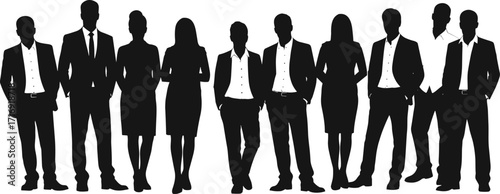 Black silhouette vector group of business people standing together in formal office clothing teamwork professional corporate colleagues illustration design