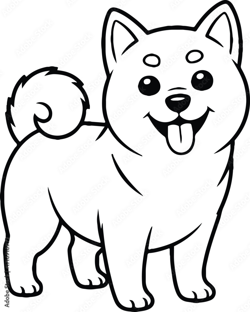 Fototapeta premium Pomeranian Puppy Outline, Fluffy Dog Line Art, Cartoon Dog Line Art Design, fully vector design