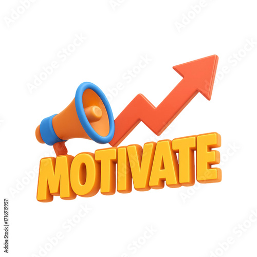 3d megaphone and upward arrow with text motivate isolated on transparent background